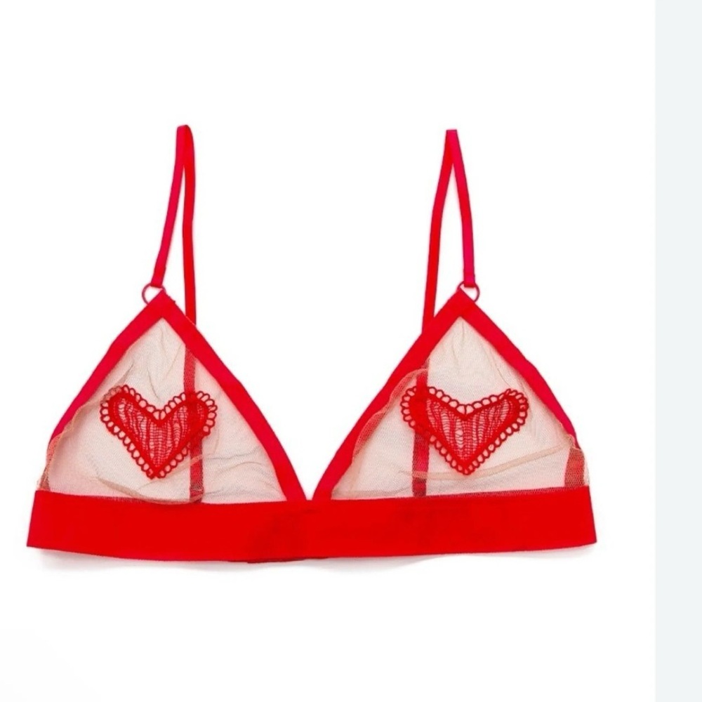 For Love And Lemons Red Heart Mesh Bralette